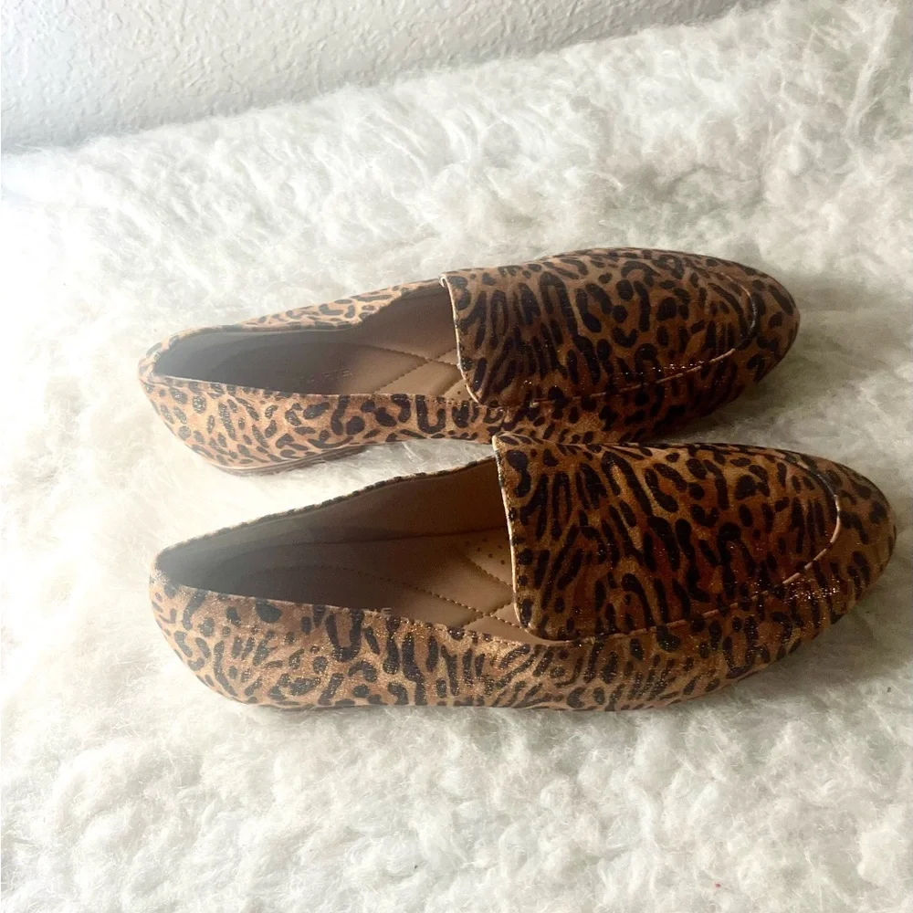 Alex Marie Barton Leopard Print Loafers Shoes Metallic Gold Women Size 8.5